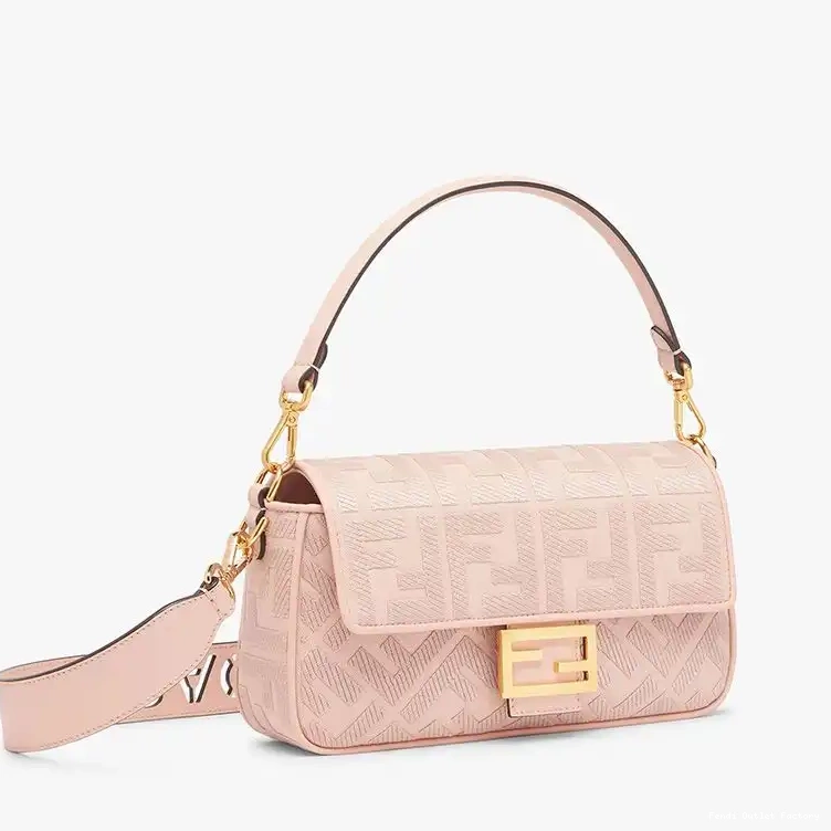 Vintage HOT Fendi FF Baguette Laser Motif In with Pink Bag Canvas Cut Strap Medium 0523